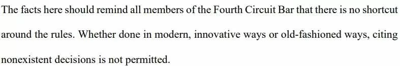 Fourth Circuit Publicly Admonishes Lawyer for "Citations to Nonexistent Judicial Opinions"